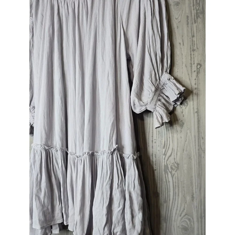 Free People Peasant Babydoll Dress Medium Light Gray - Picture 6 of 7